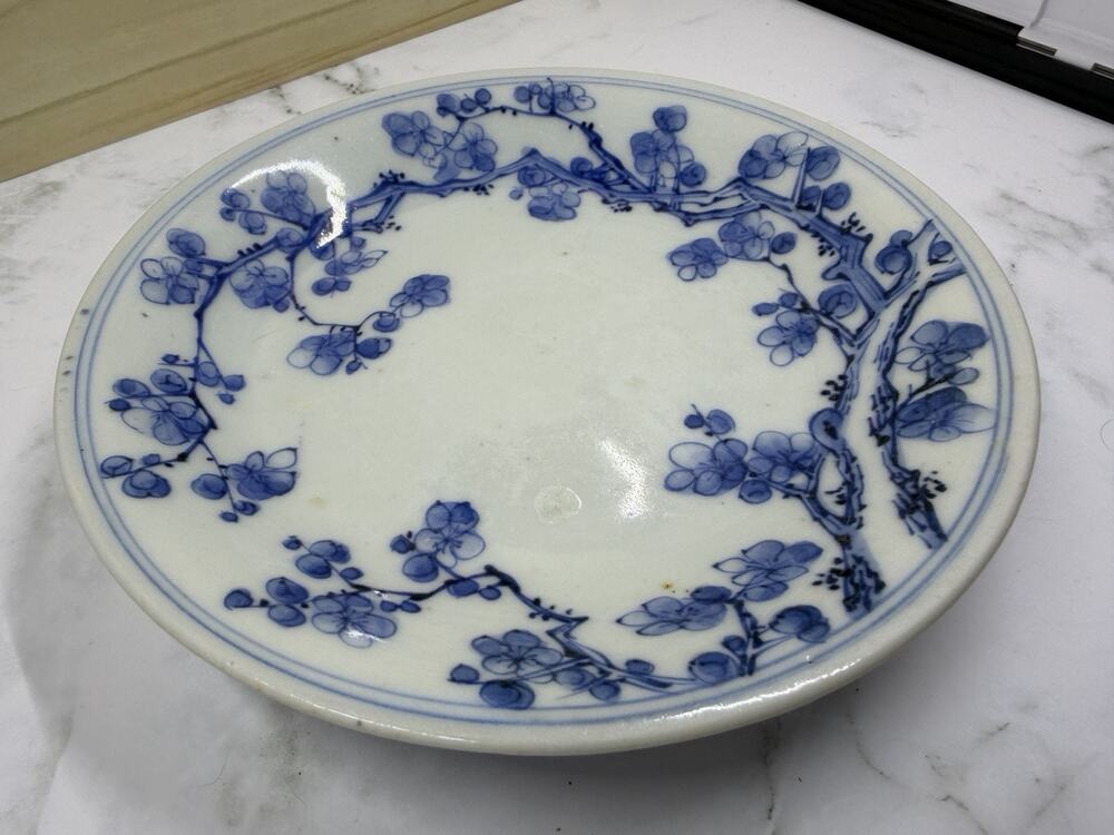 Antique Japanese Arita Imari Blue White Porcelain Plate 6.5" Plum Blossom Meiji